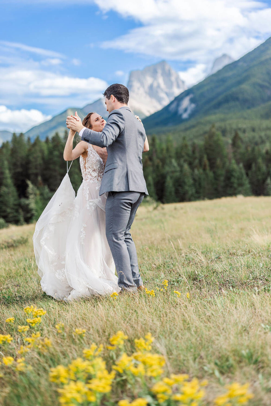 Bride and groom dancing